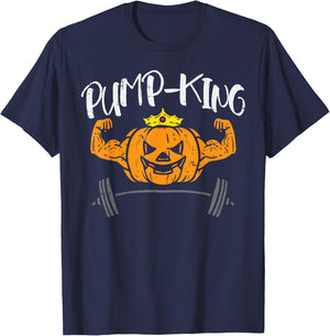 Pump-King Pumpkin Pun Halloween Costume Gym Weightlifting T-Shirt - T-Shirt | Navy