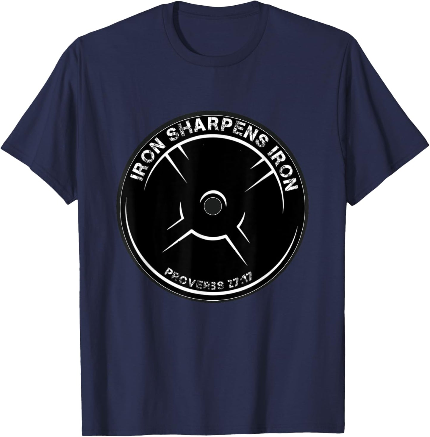 Iron Sharpens Iron Proverbs 27:17 Christian workout theme T-Shirt - T-Shirt | Navy