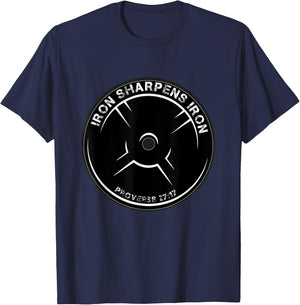 Iron Sharpens Iron Proverbs 27:17 Christian workout theme T-Shirt - T-Shirt | Navy