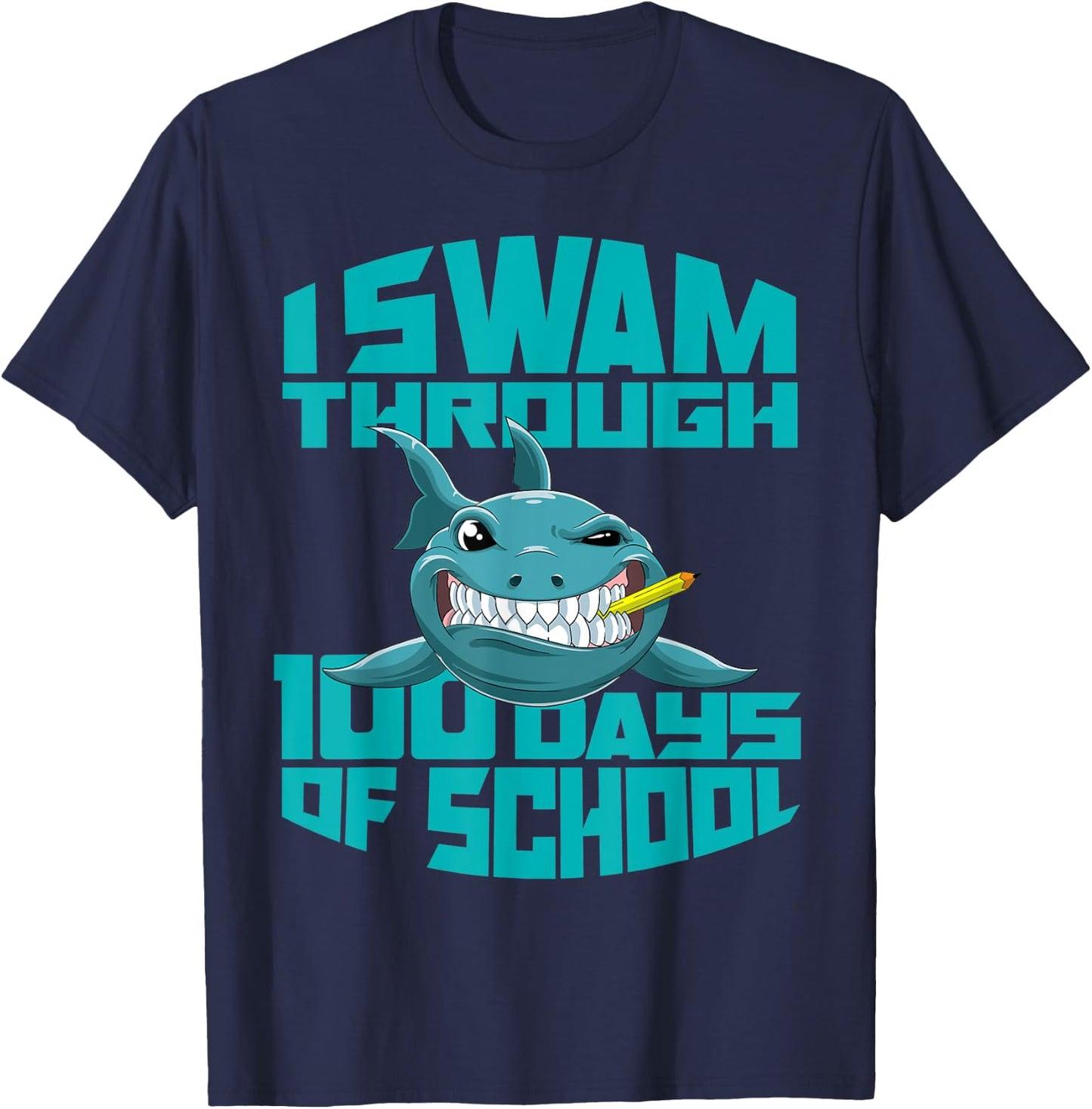 Cool Shark I Swam Through 100 Days of School Boys T-Shirt - T-Shirt | Navy
