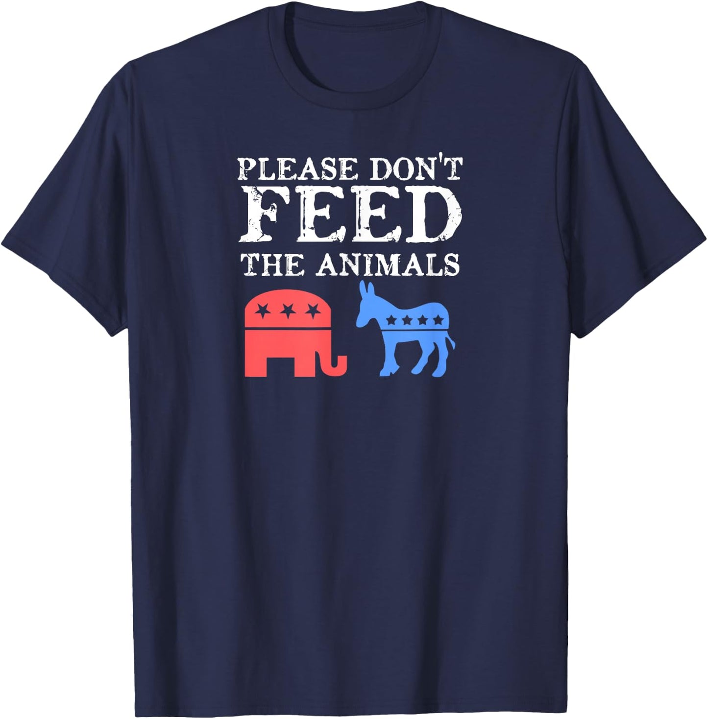 Vintage Distressed Please Don't Feed The Animals Libertarian T-Shirt - T-Shirt | Navy