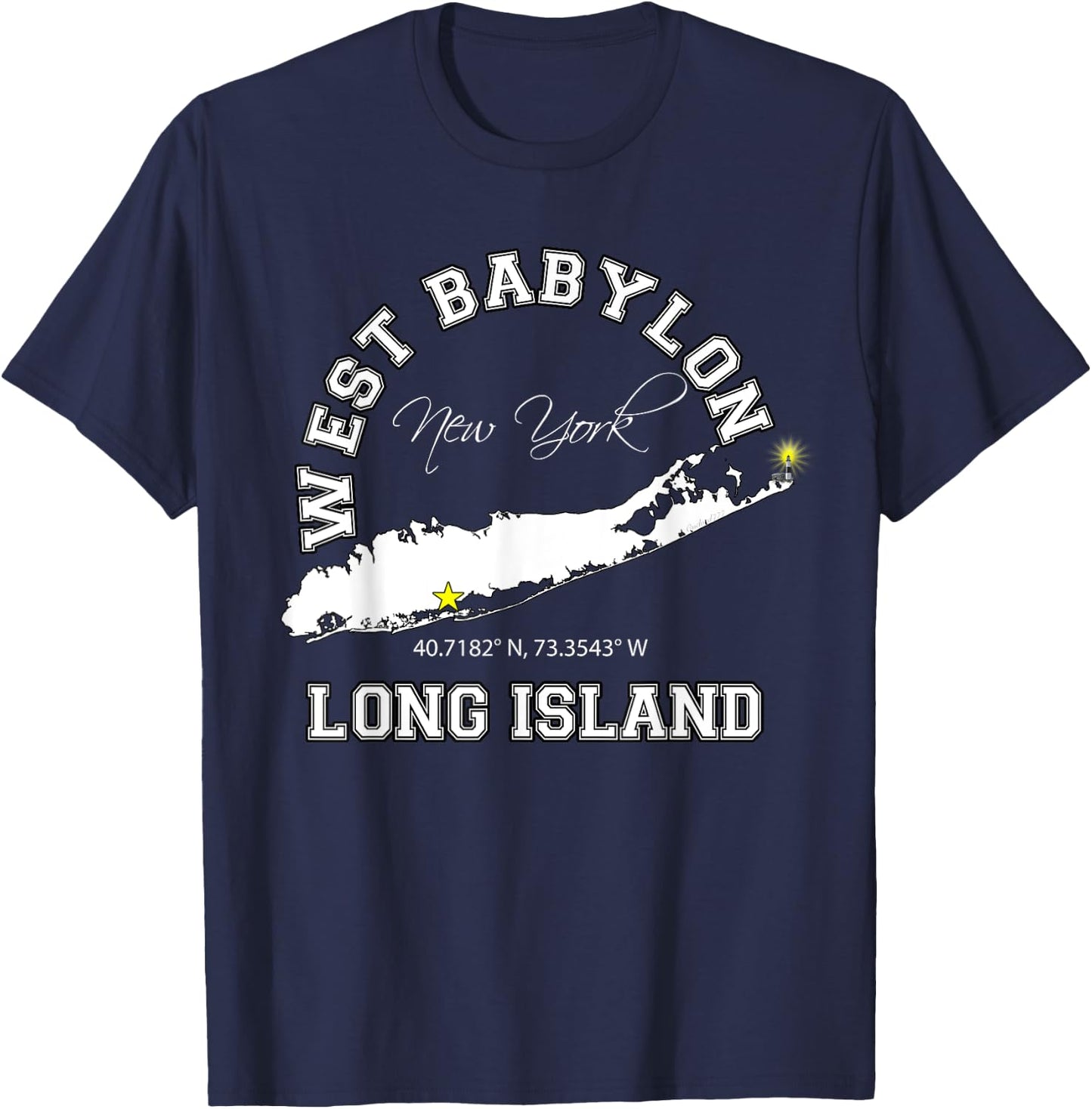 West Babylon Long Island NY Varsity Letter Style T-Shirt - T-Shirt | Navy