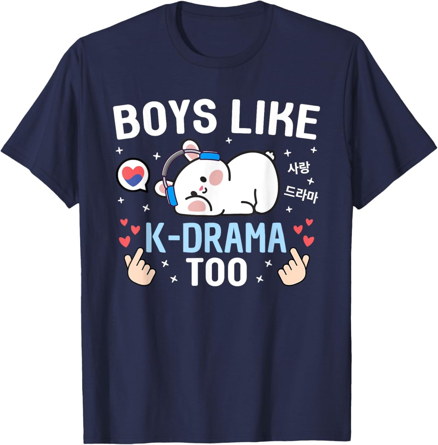 Boys Like K-Drama Too Rabbit Cute Korean Drama Kids Kdrama T-Shirt - T-Shirt | Navy