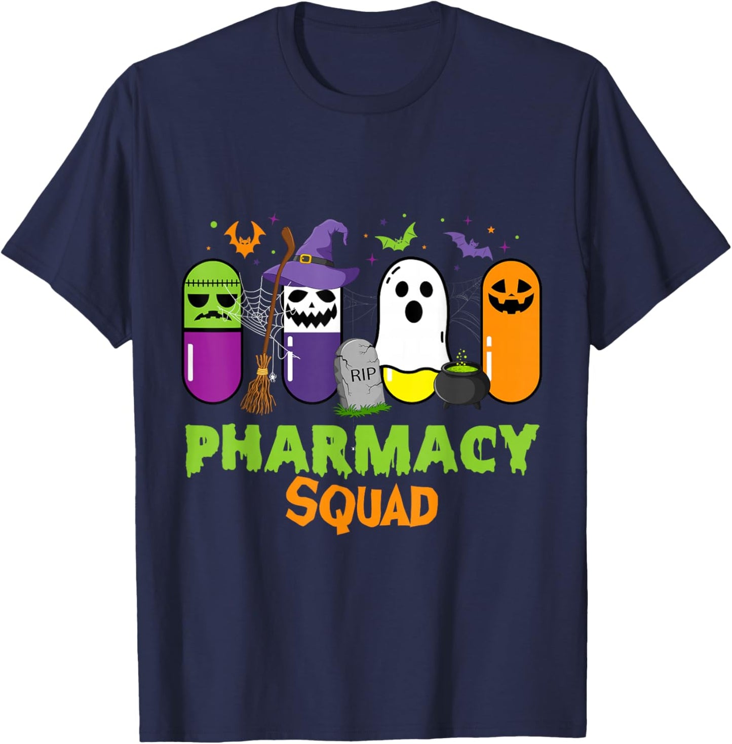Funny Halloween Pills Pharmacy Squad Costume Pharmacist Tech T-Shirt - T-Shirt | Navy