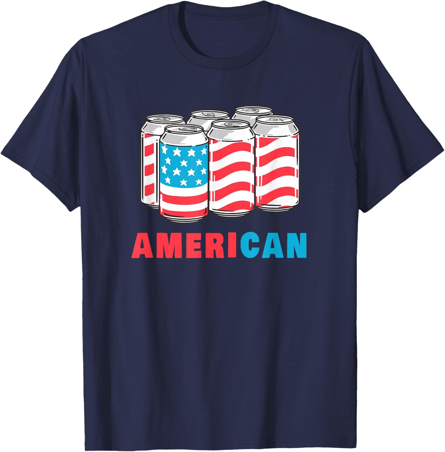 AmeriCan Funny 4th of July Beer Patriotic USA Flag T-Shirt - T-Shirt | Navy