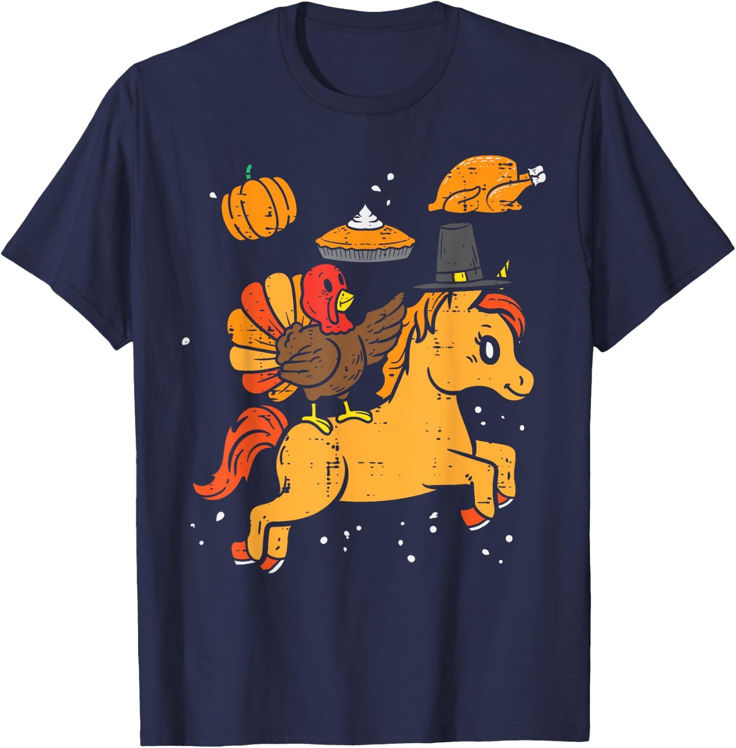 Turkey Ridin Unicorn Pumpkin Thanksgiving Toddler Girls Kids T-Shirt - T-Shirt | Navy