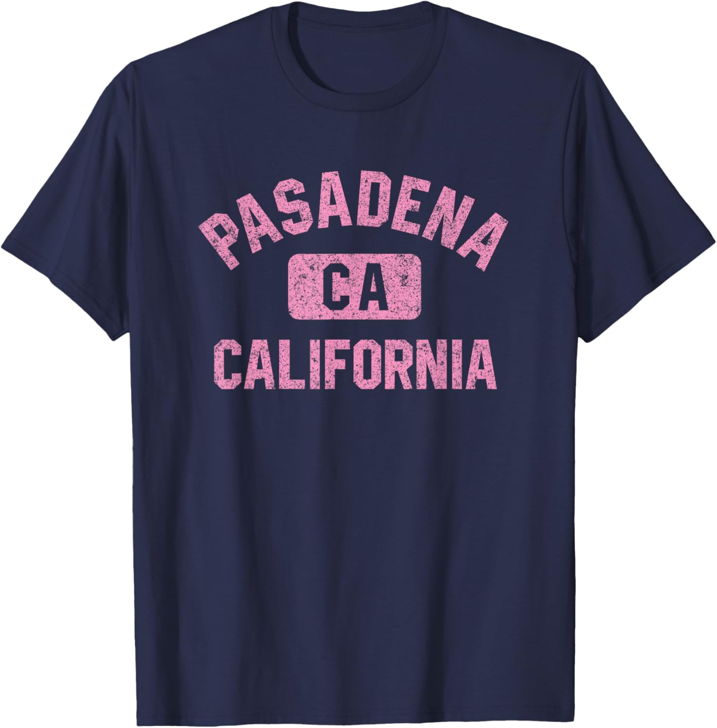 Pasadena California Gym Style Distressed Pink Print T-Shirt - T-Shirt | Navy