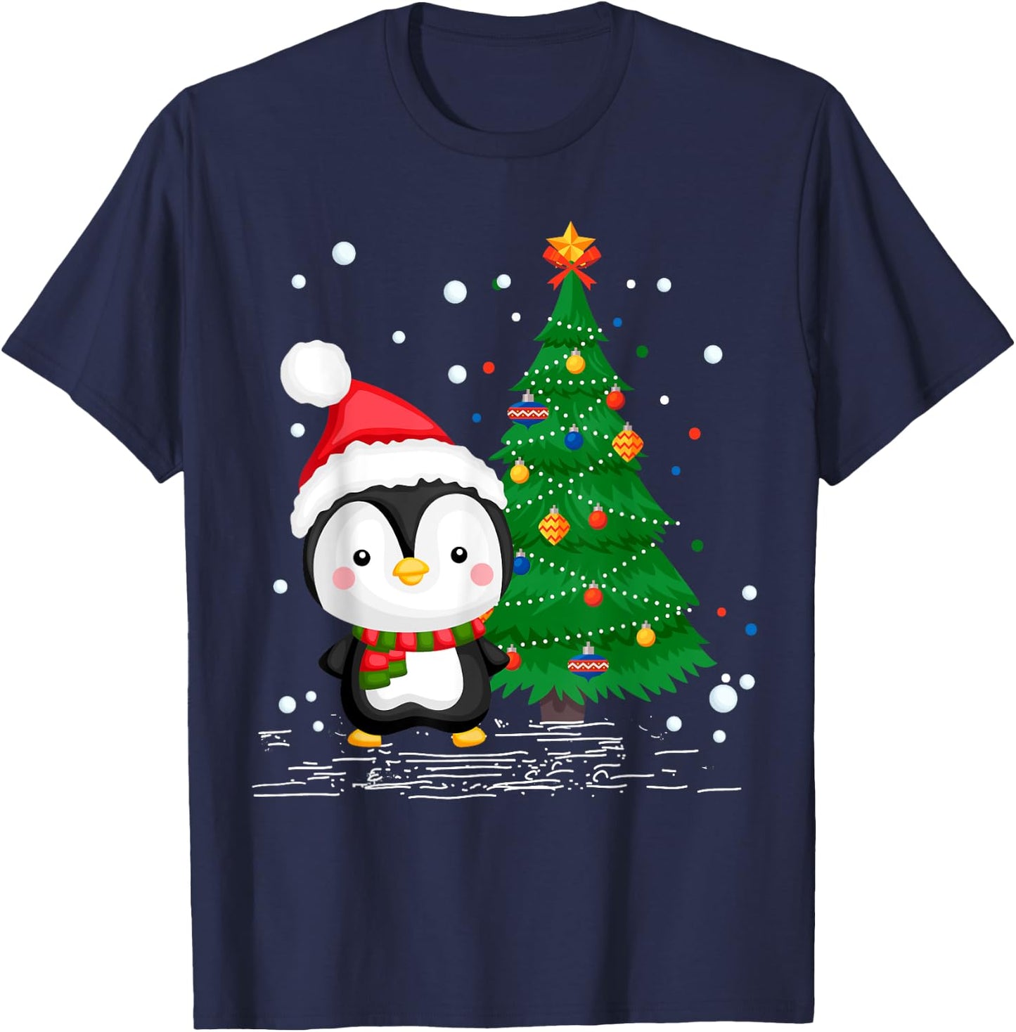 Funny Penguin Lover Gift Santa Hat Penguin Christmas T-Shirt - T-Shirt | Navy