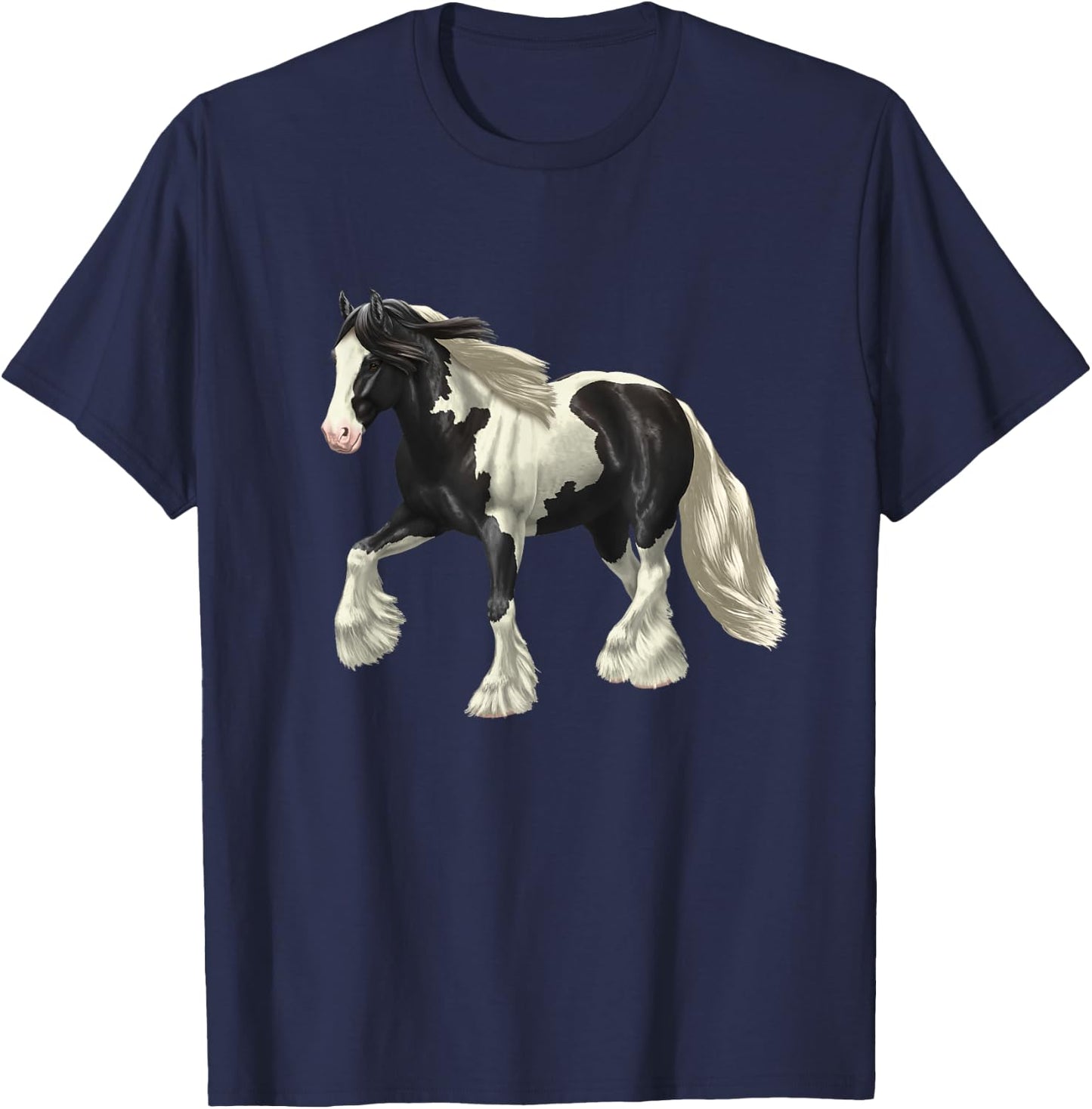 Piebald Black Pinto Gypsy Vanner Irish Cob Draft Horse T-Shirt - T-Shirt | Navy