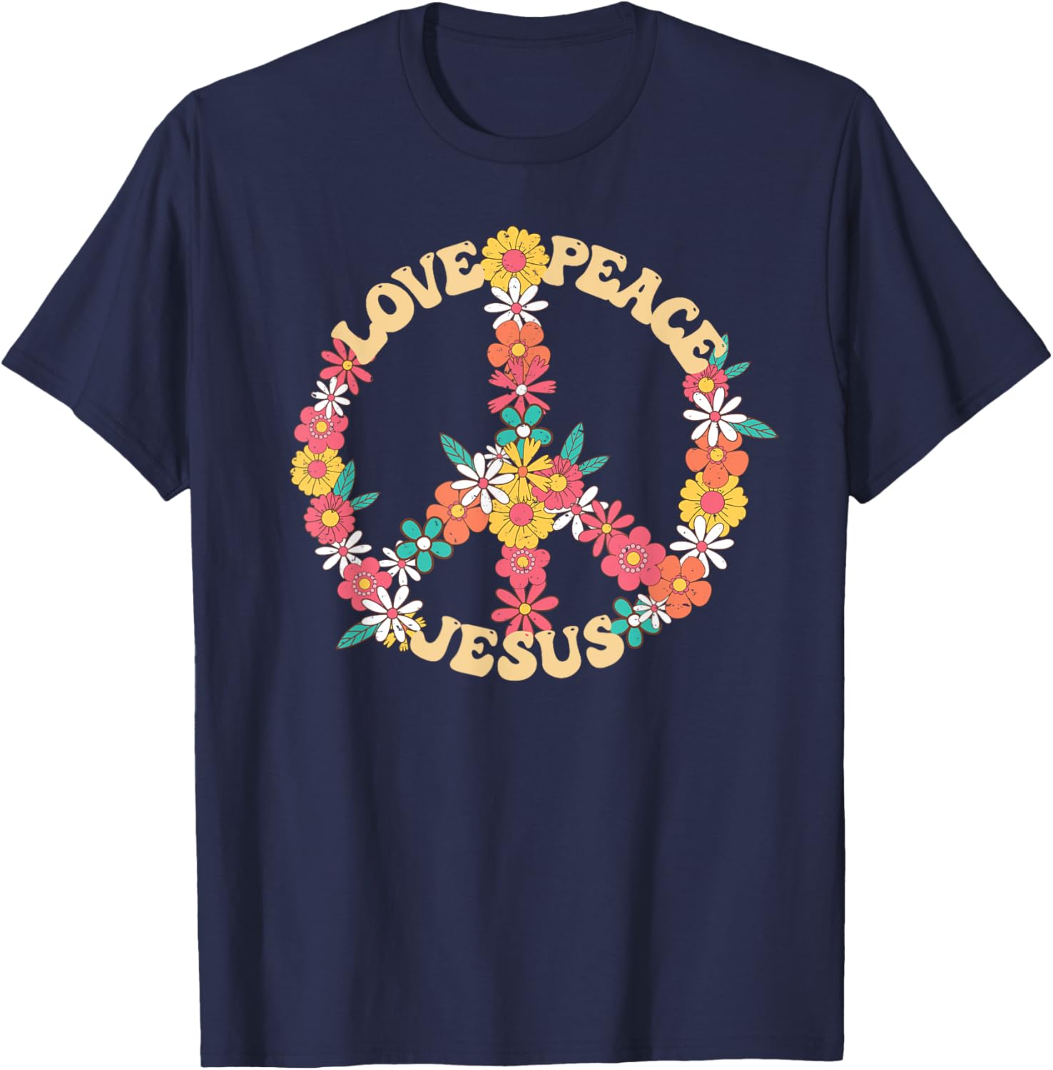 Love peace Jesus christian fun 60s 70s Costume Groovy Hippie T-Shirt - T-Shirt | Navy