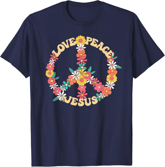 Love peace Jesus christian fun 60s 70s Costume Groovy Hippie T-Shirt - T-Shirt | Navy