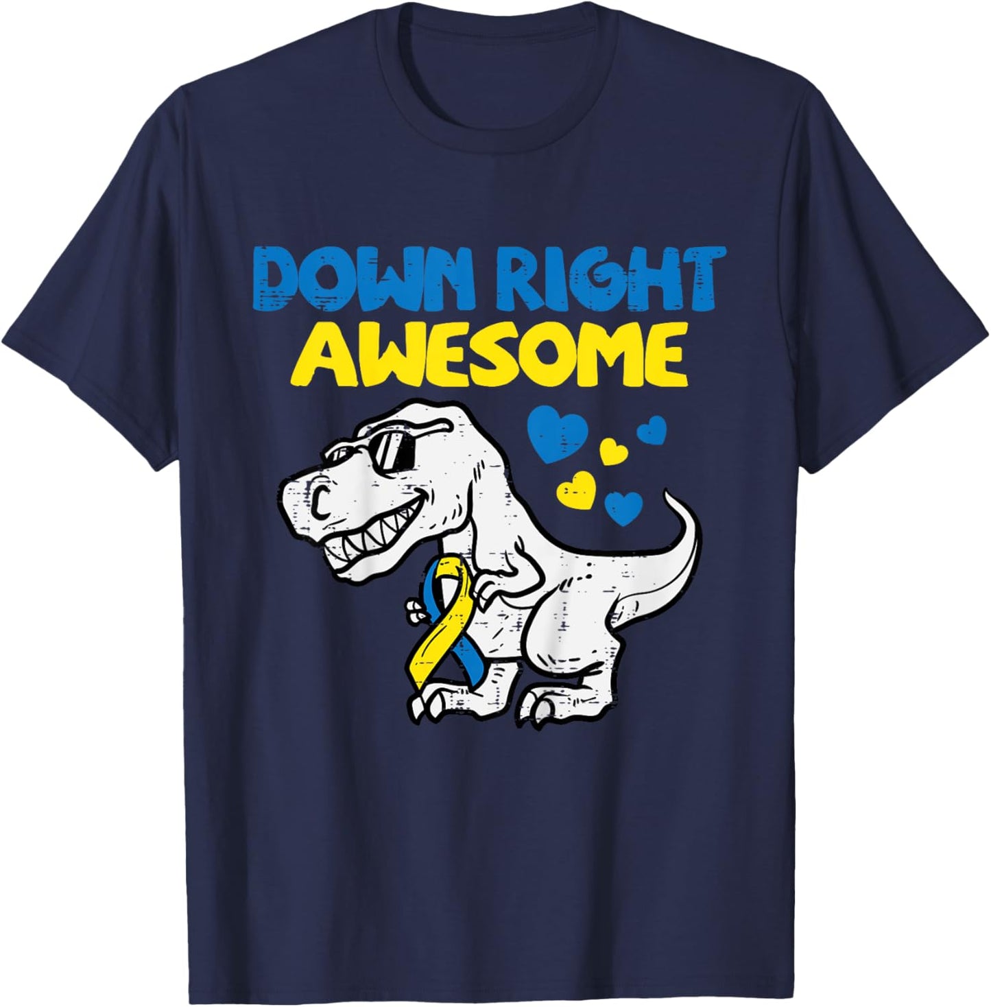 Kids Down Right Awesome Dino Down Syndrome Awareness Boys Kids T-Shirt - T-Shirt | Navy