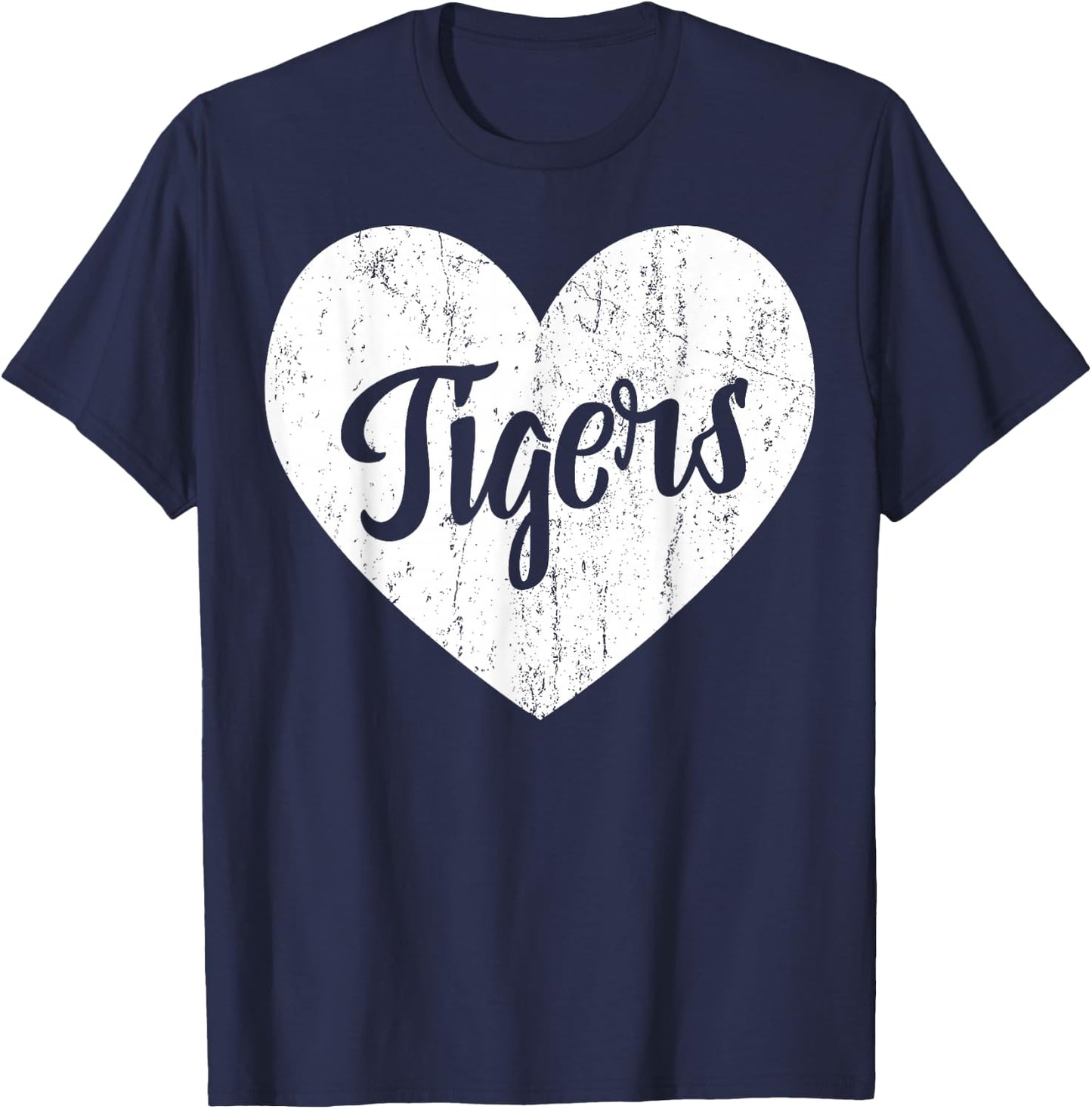 Tigers School Sports Fan Team Spirit Mascot Cute Heart Gift T-Shirt - T-Shirt | Navy