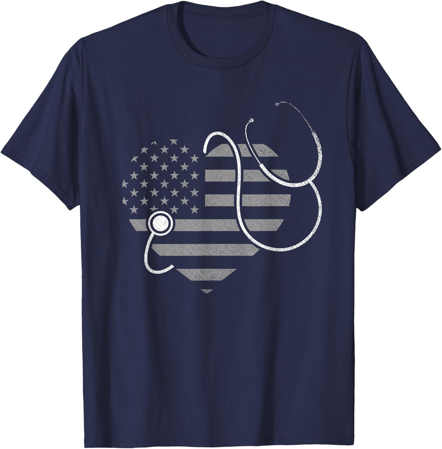 US Flag Stethoscope Patriotic Nursing Medicine Heart Nurse T-Shirt - T-Shirt | Navy