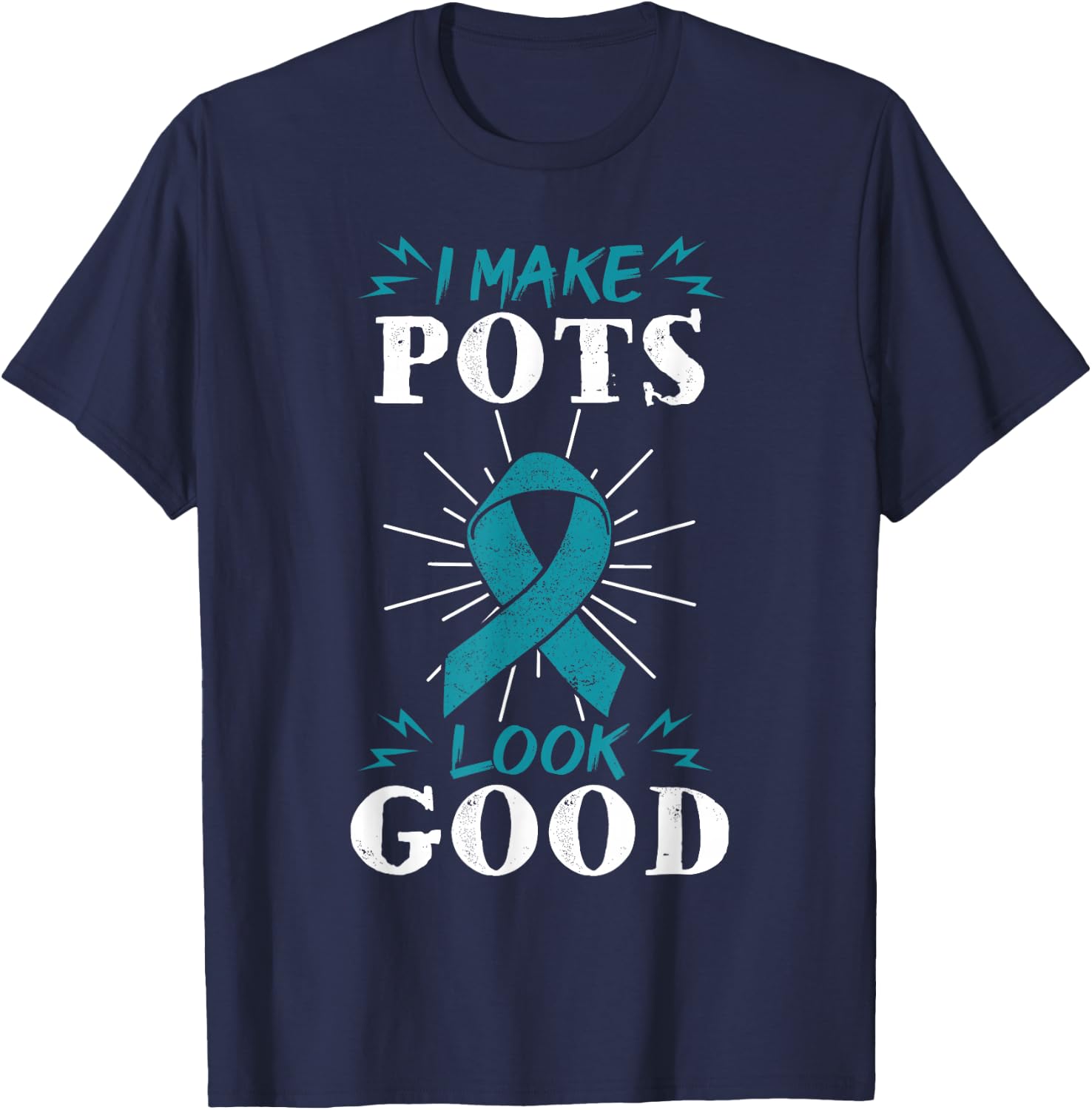 POTS Awareness Dysautonomia Cardiologists Turquoise Ribbon T-Shirt - T-Shirt | Navy