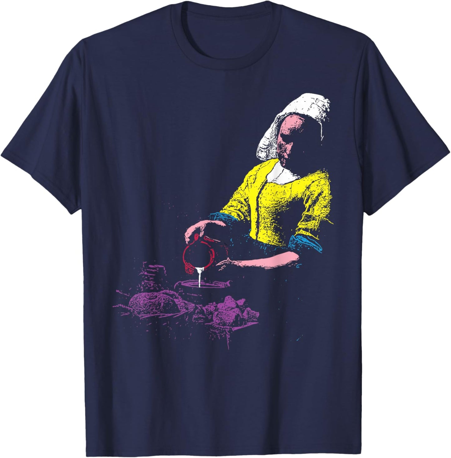 Vermeer The Milkmaid Pop Art 80s Pop Minimal Baroque Art T-Shirt - T-Shirt | Navy