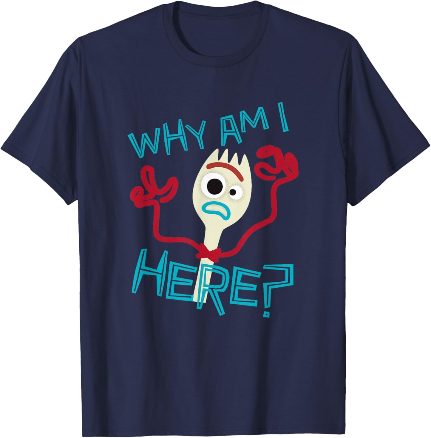 Disney Pixar Toy Story 4 Cute Forky Why Am I Here? Logo T-Shirt - T-Shirt | Navy