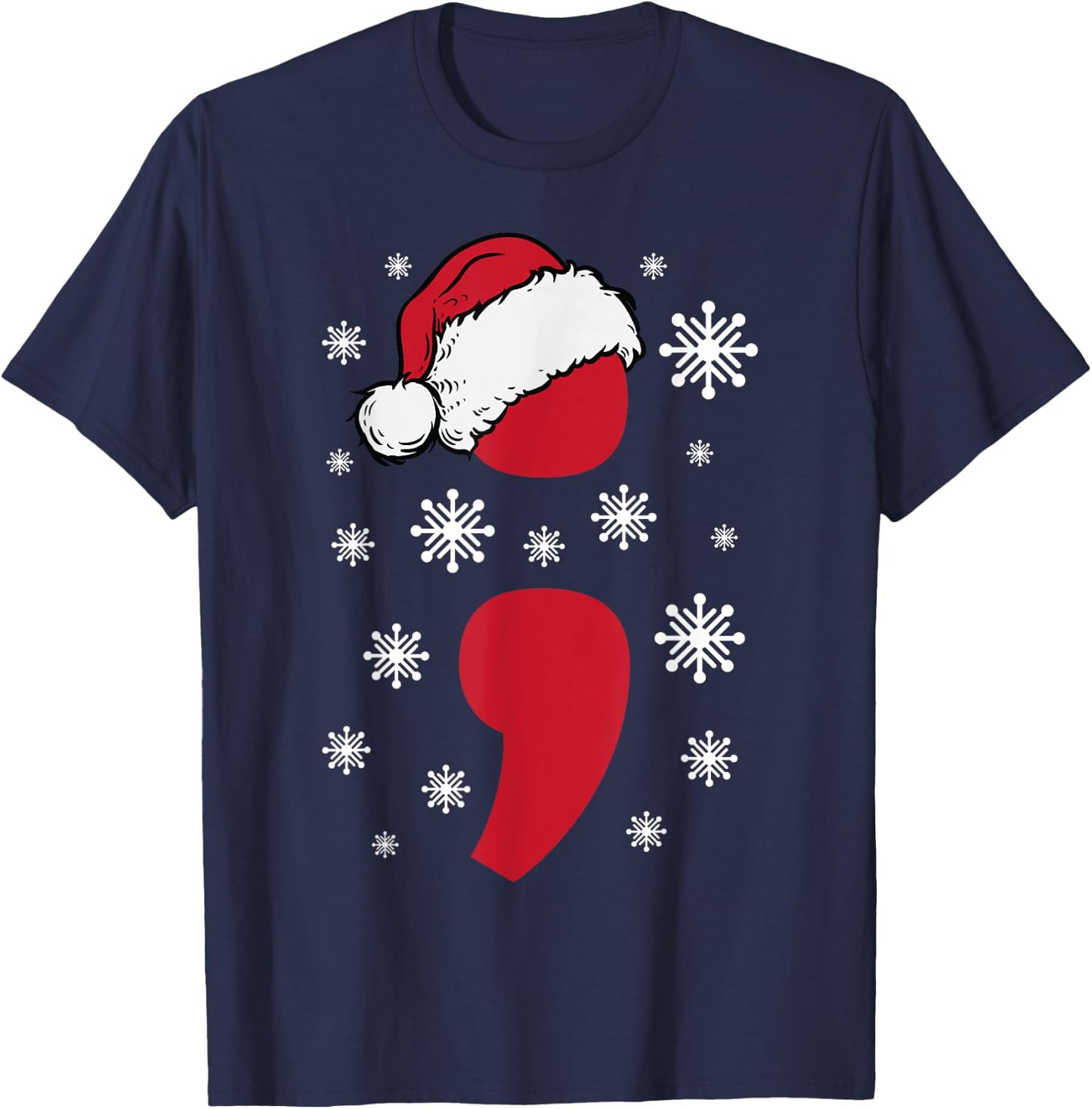 Christmas Mental Health Anxiety Depression Project Semicolon T-Shirt - T-Shirt | Navy