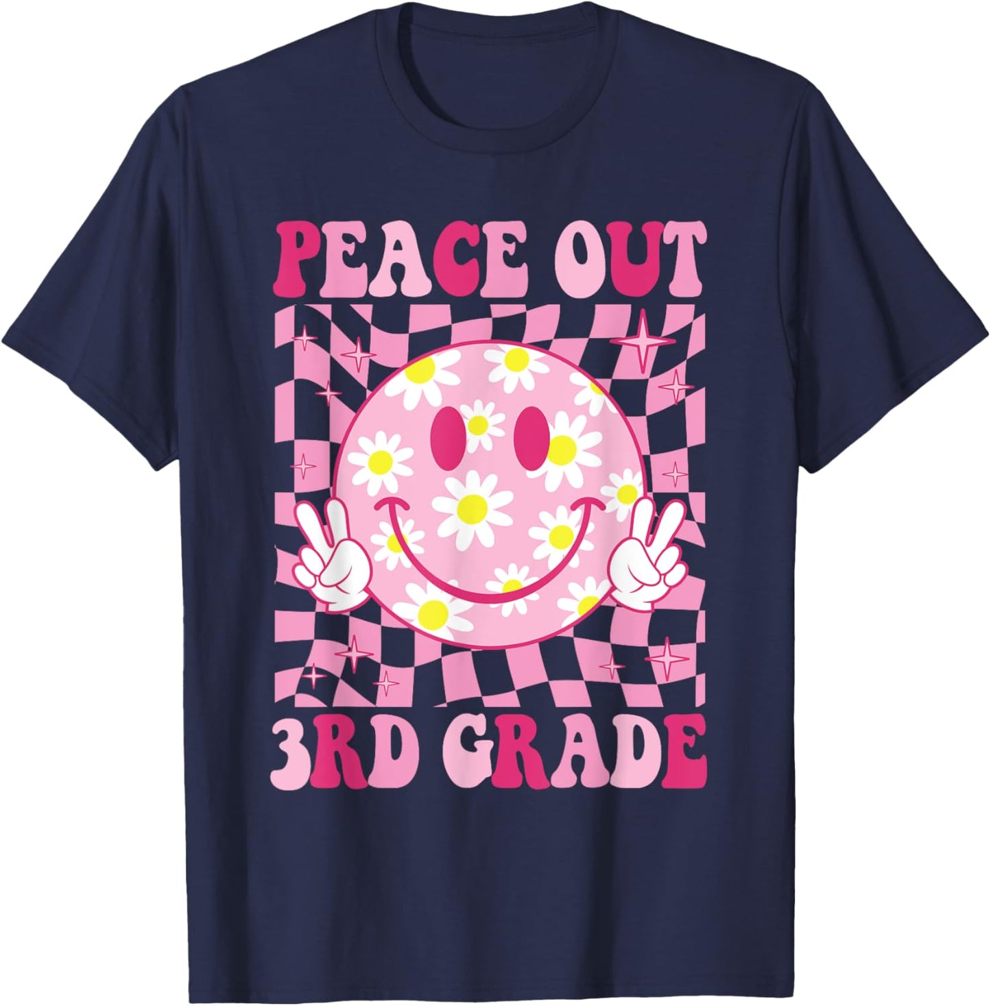 Peace Out 3rd Grade Groovy Last Day of 3rd Grade Graduation T-Shirt - T-Shirt | Navy