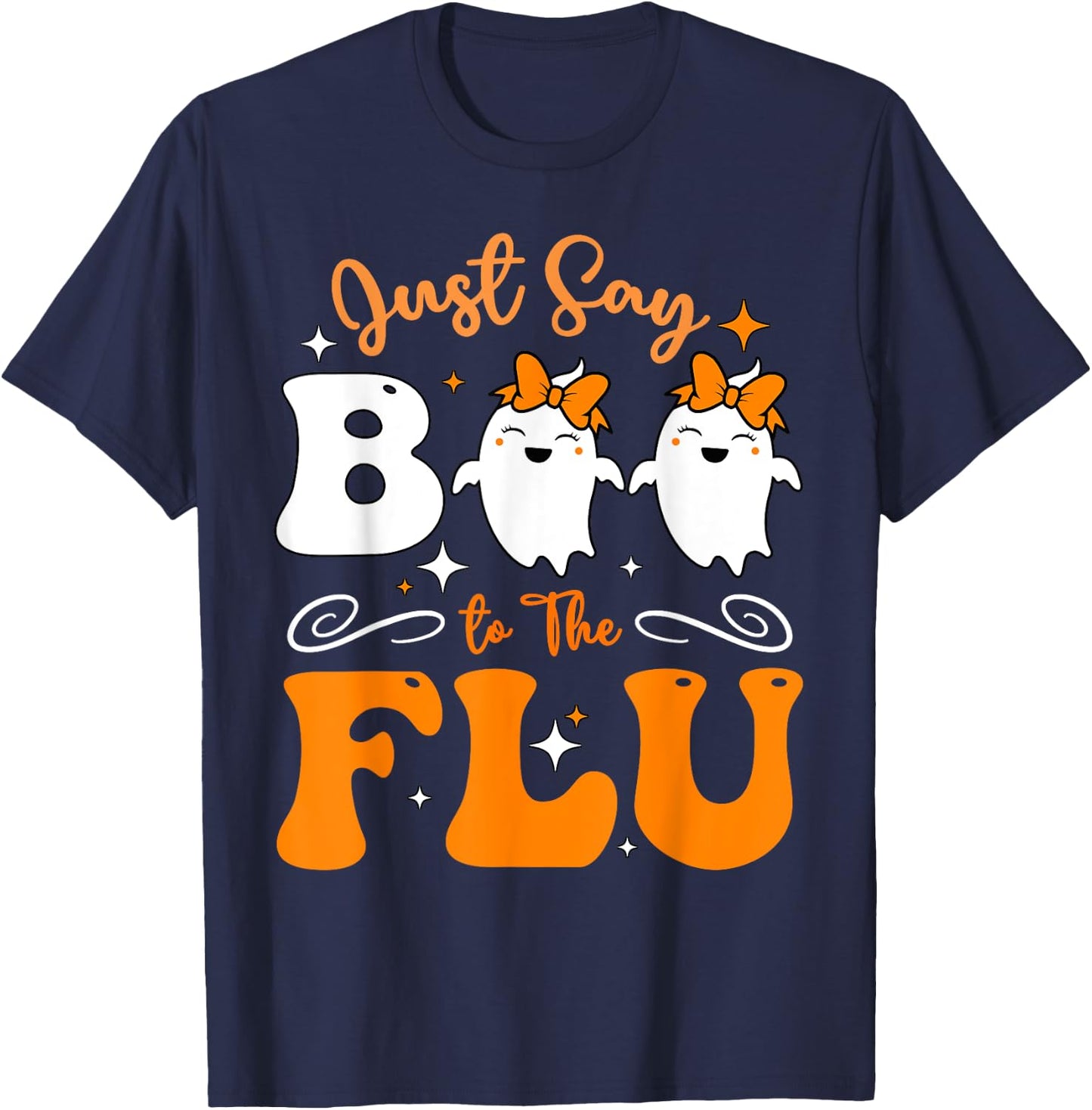 Say Boo To The Flu Funny Halloween Bow Cute Ghost Boo To Flu T-Shirt - T-Shirt | Navy