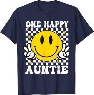 One Happy Dude Auntie happy face 1st Birthday Family T-Shirt - T-Shirt | Navy