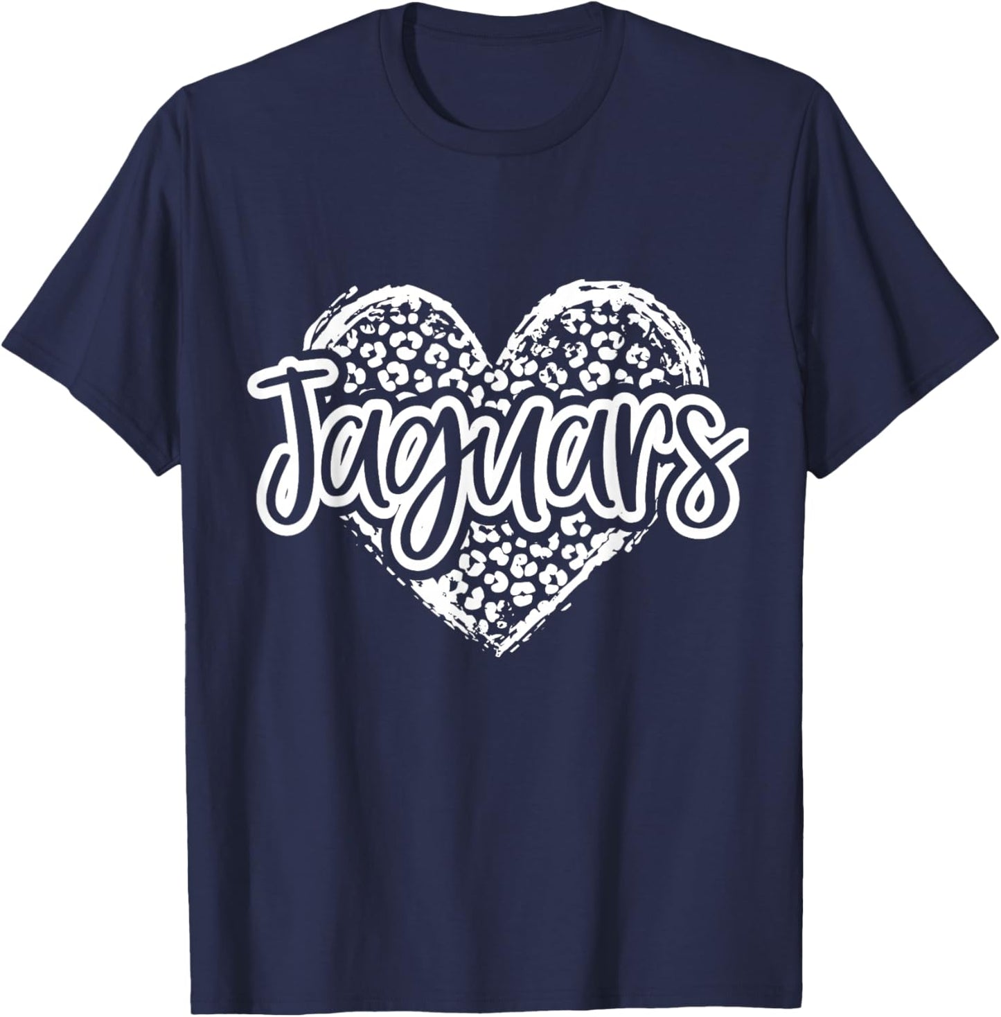 Leopard Cheetah Heart JAGUARS School Spirit Top Distressed T-Shirt - T-Shirt | Navy