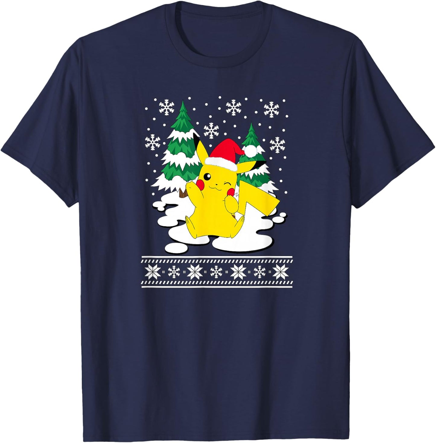 Pokémon - Pikachu Christmas Snowy Pattern T-Shirt - T-Shirt | Navy