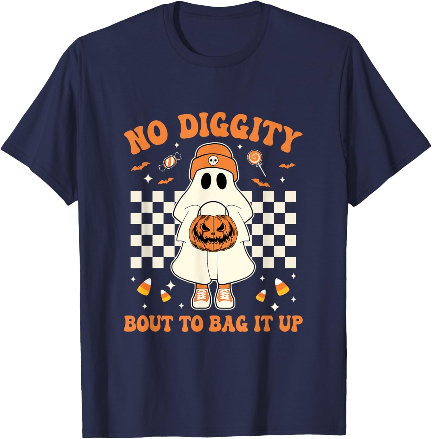 Halloween Ghost No Diggity Bout To Bag It Up Kids T-Shirt - T-Shirt | Navy