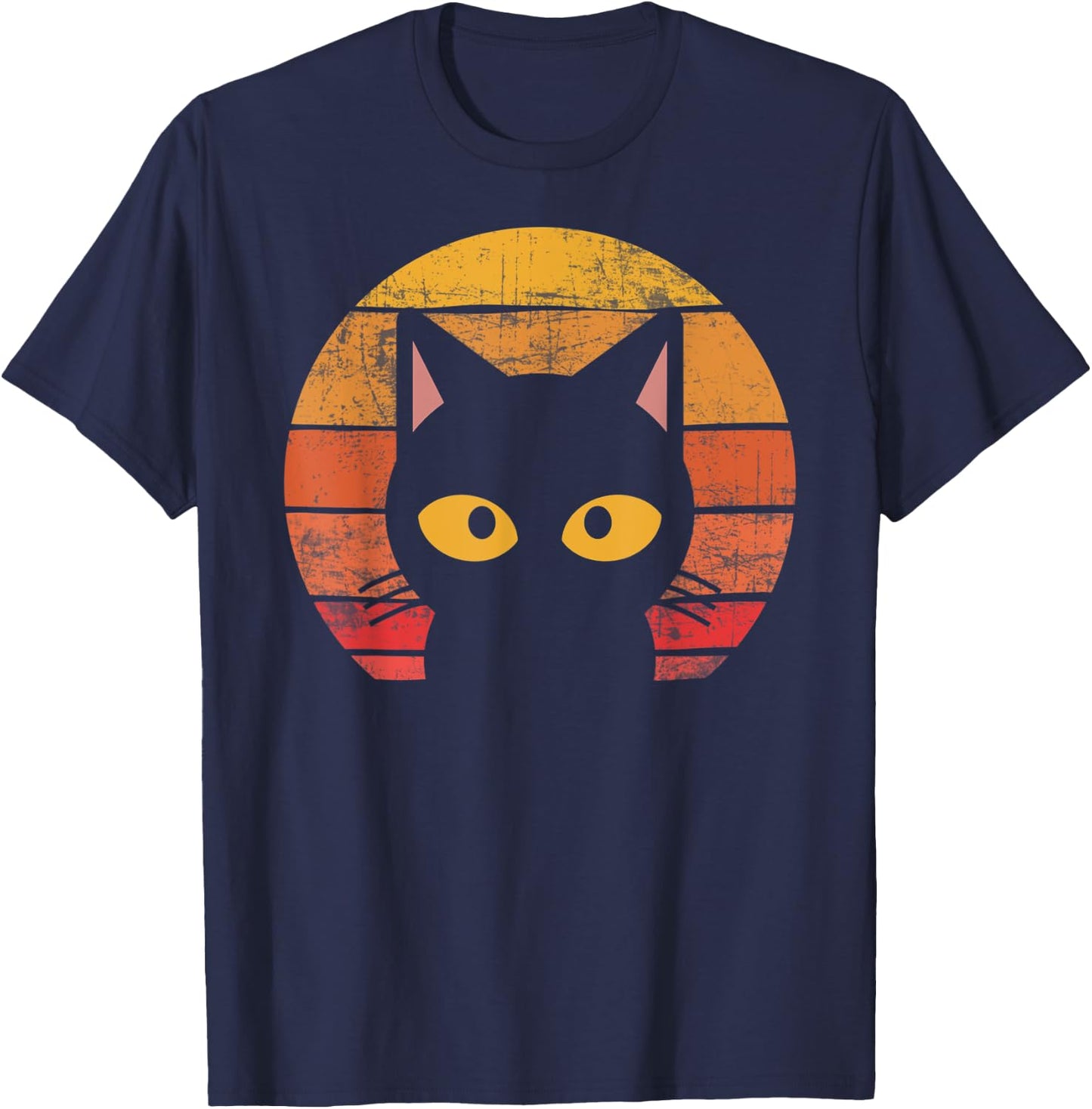 Vintage Eighties Style Cat Shirt - Retro Distressed Design T-Shirt - T-Shirt | Navy