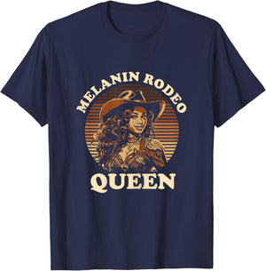 Melanin Rodeo Queen Bronc Riding African American T-Shirt - T-Shirt | Navy