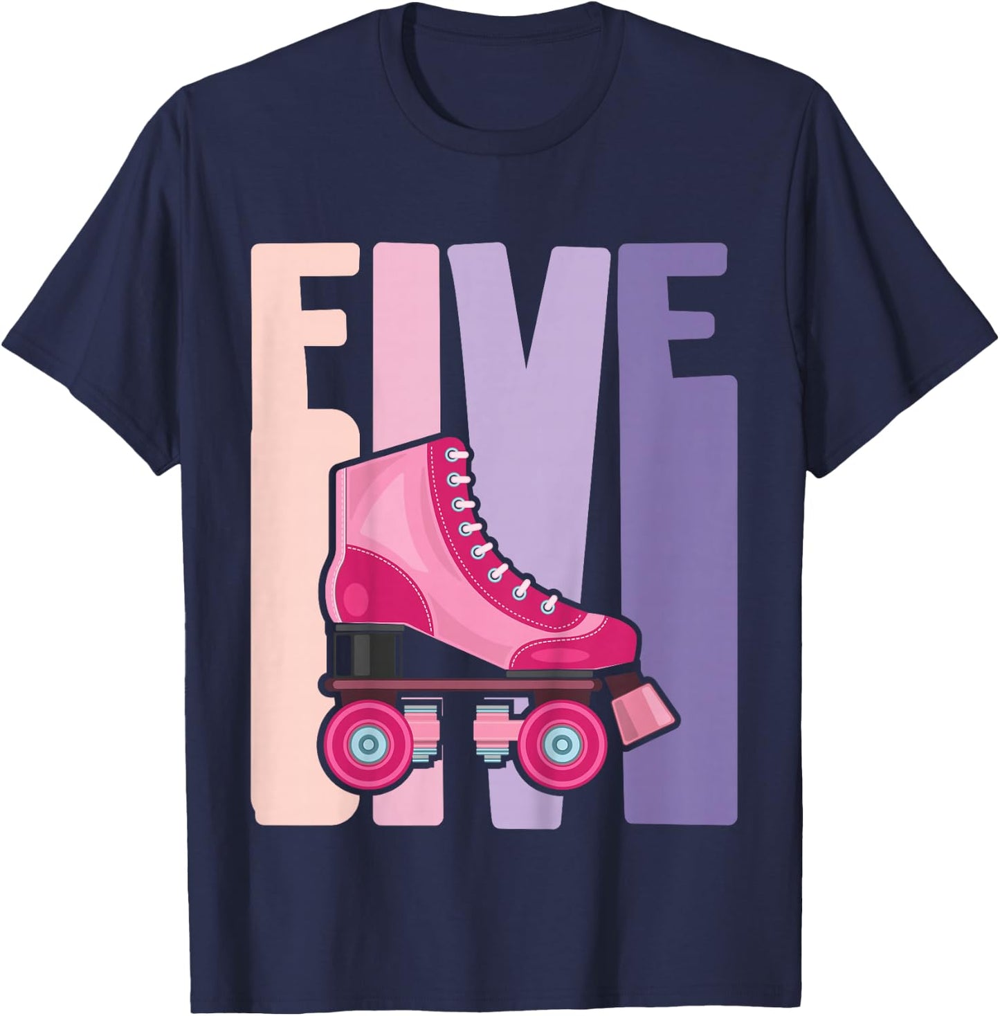 5 Year Old Cute Roller Skating Birthday Girl 5th B-day T-Shirt - T-Shirt | Navy