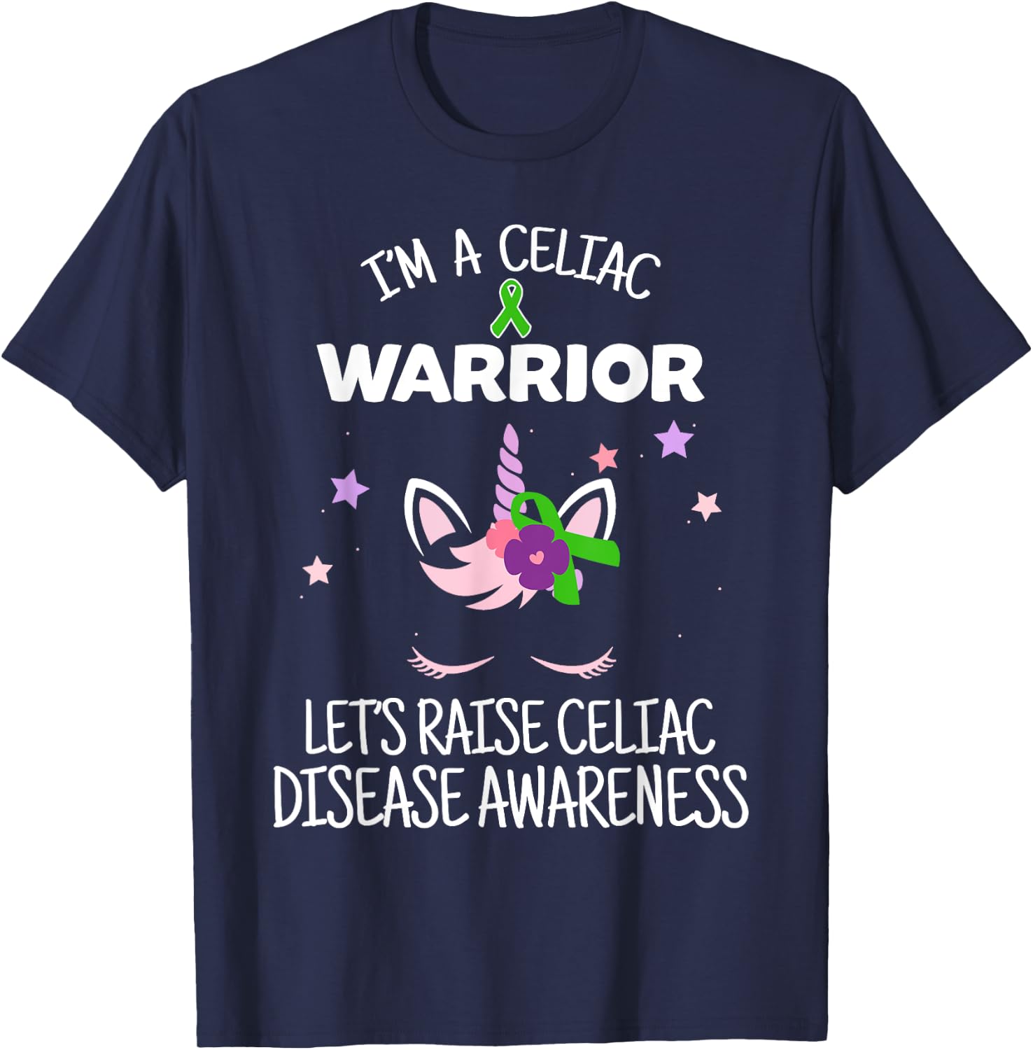 Unicorn Celiac Warrior, Celiac Disease Awareness T-Shirt - T-Shirt | Navy