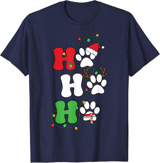 Ho Ho Ho Christmas Dog Paws Print Funny Christmas Dog Lover T-Shirt - T-Shirt | Navy
