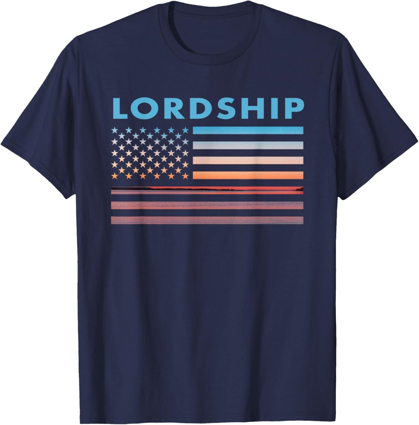 Vintage Sunset American Flag Lordship, Connecticut Women Men T-Shirt - T-Shirt | Navy