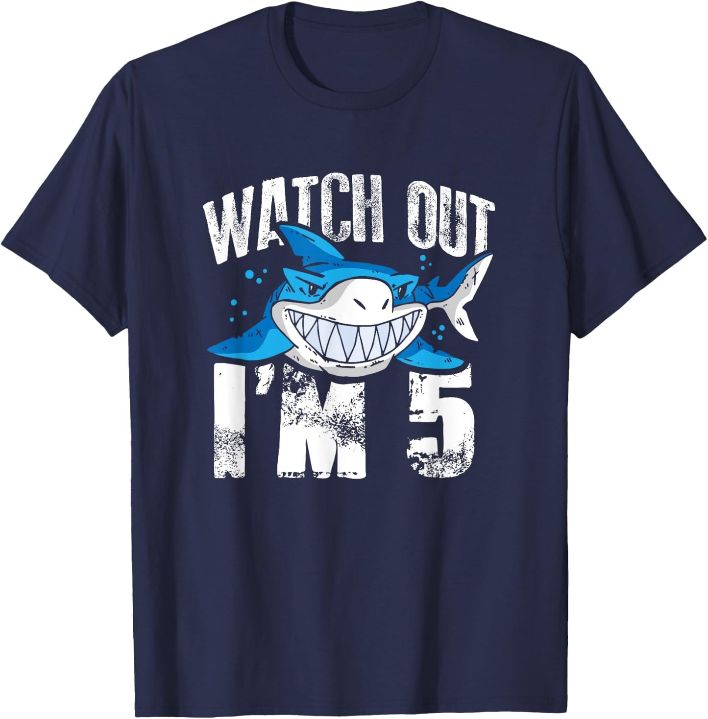 Watch Out I'm 5 Shark Sea Animal 5th Birthday Party Gift T-Shirt - T-Shirt | Navy