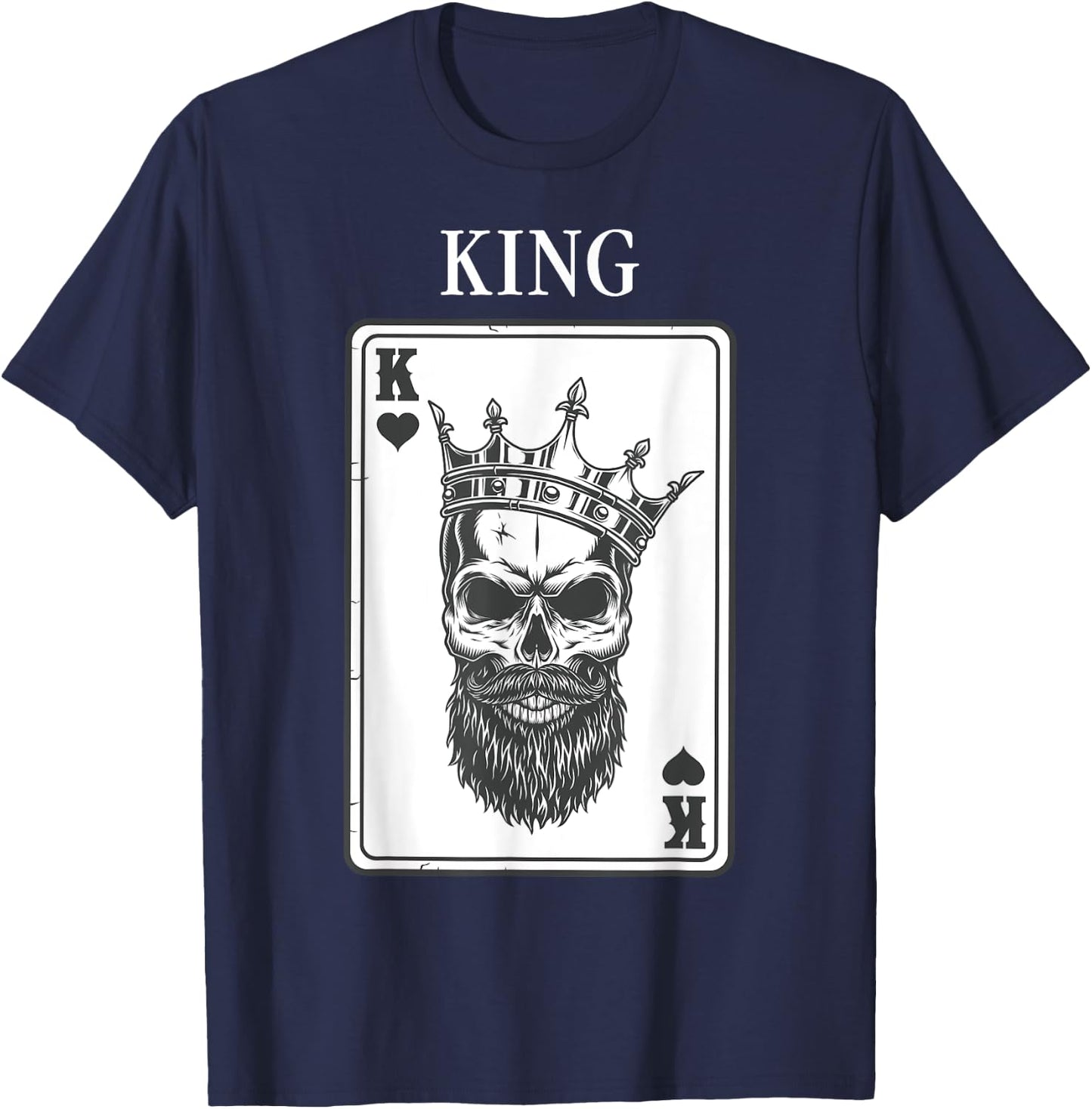 King And Queen Skull - 1/2 Card Hearts Flush Couple Matching T-Shirt - T-Shirt | Navy