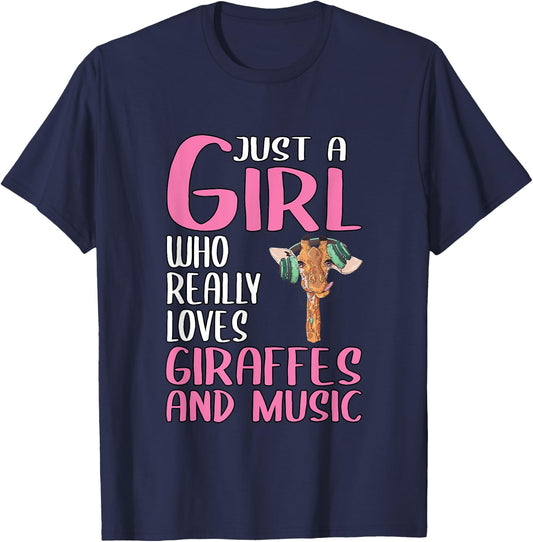 Gift Just A Girl Who Really Loves Giraffes And Music T-Shirt - T-Shirt | Navy