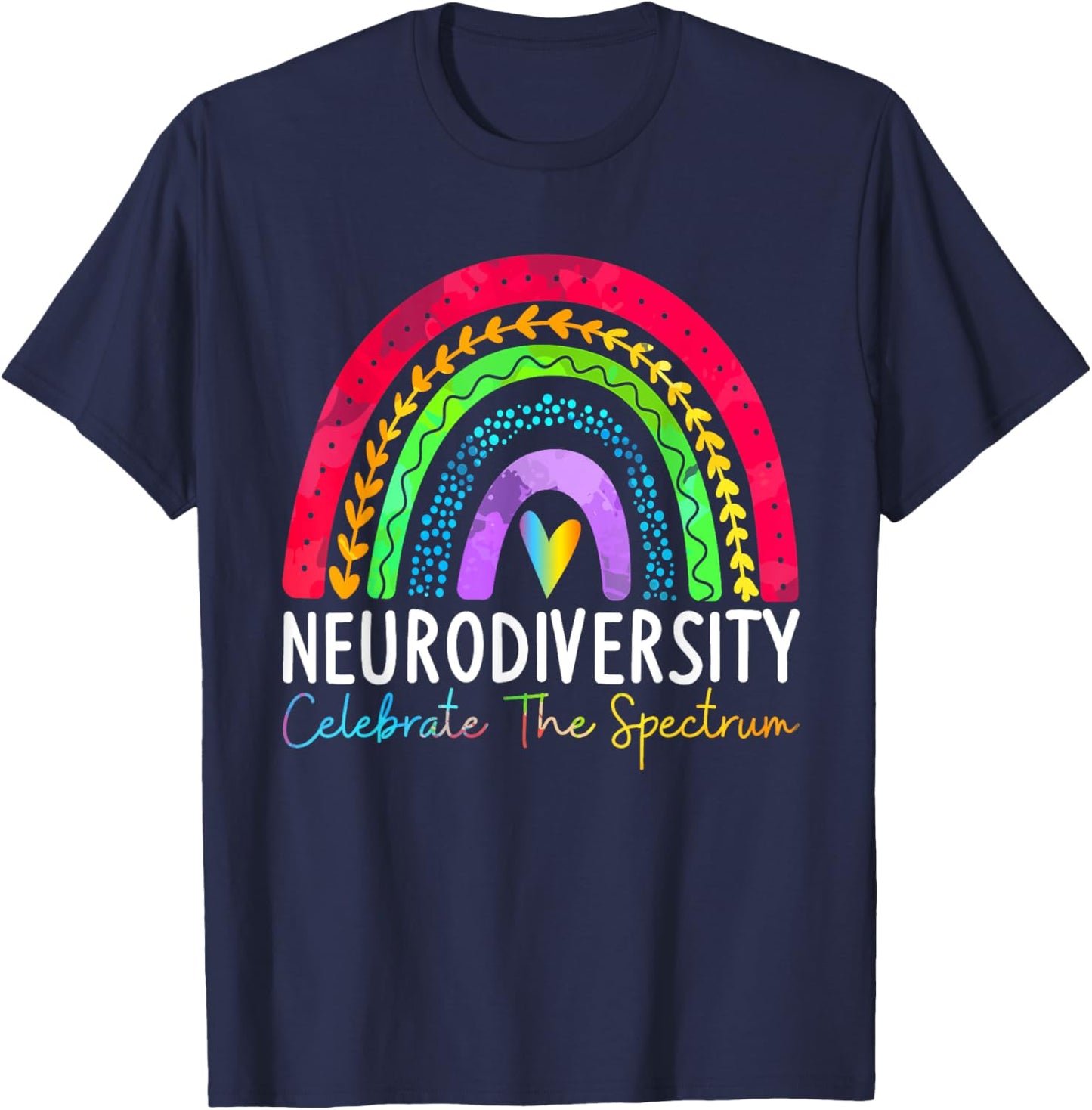 Neurodiversity Autism Spectrum ASD ADHD Rainbow Boho T-Shirt - T-Shirt | Navy