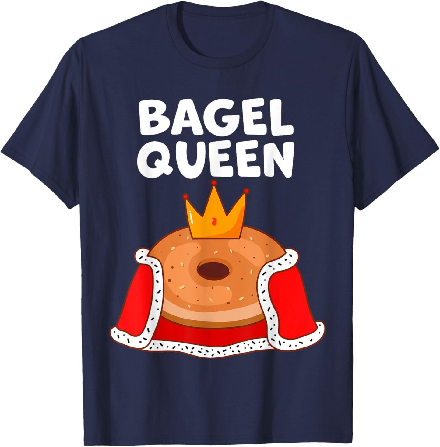 Bagel queen in cute funny cartoon for bagel lover matching T-Shirt - T-Shirt | Navy