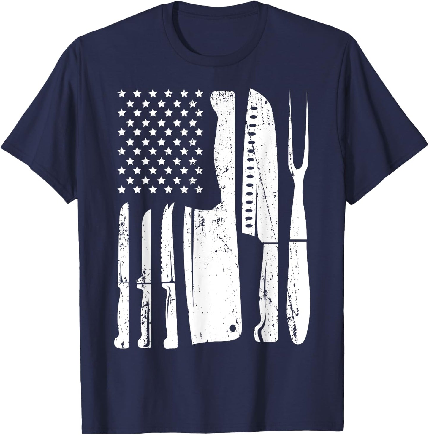 Chef Knife American Flag Head Cook USA Patriotic Cooking Women Men T-Shirt - T-Shirt | Navy