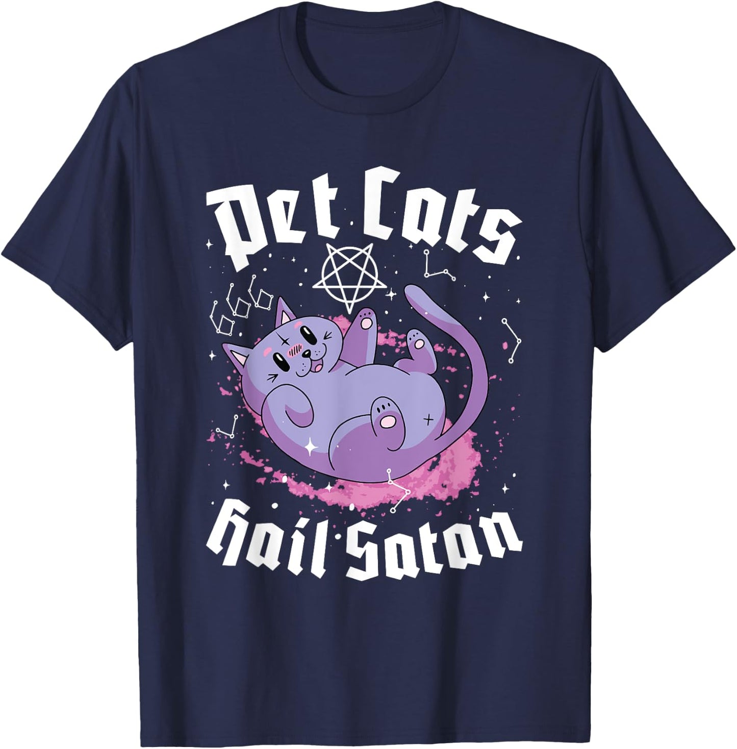 Pet Cats Hail Satan Kawaii Satanic Cat Astrology Witchcraft T-Shirt - T-Shirt | Navy