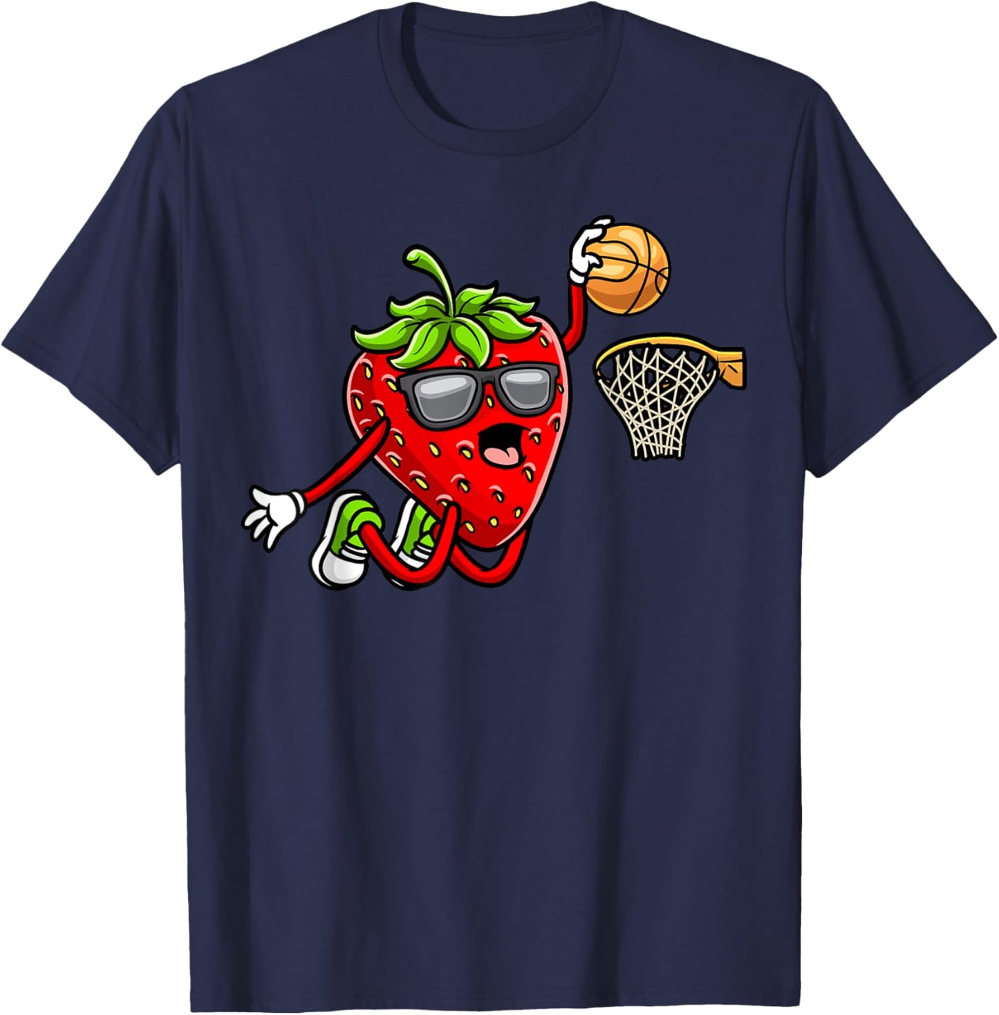 Strawberry Playing Basketball Fruit Lover Basketball Player T-Shirt - T-Shirt | Navy