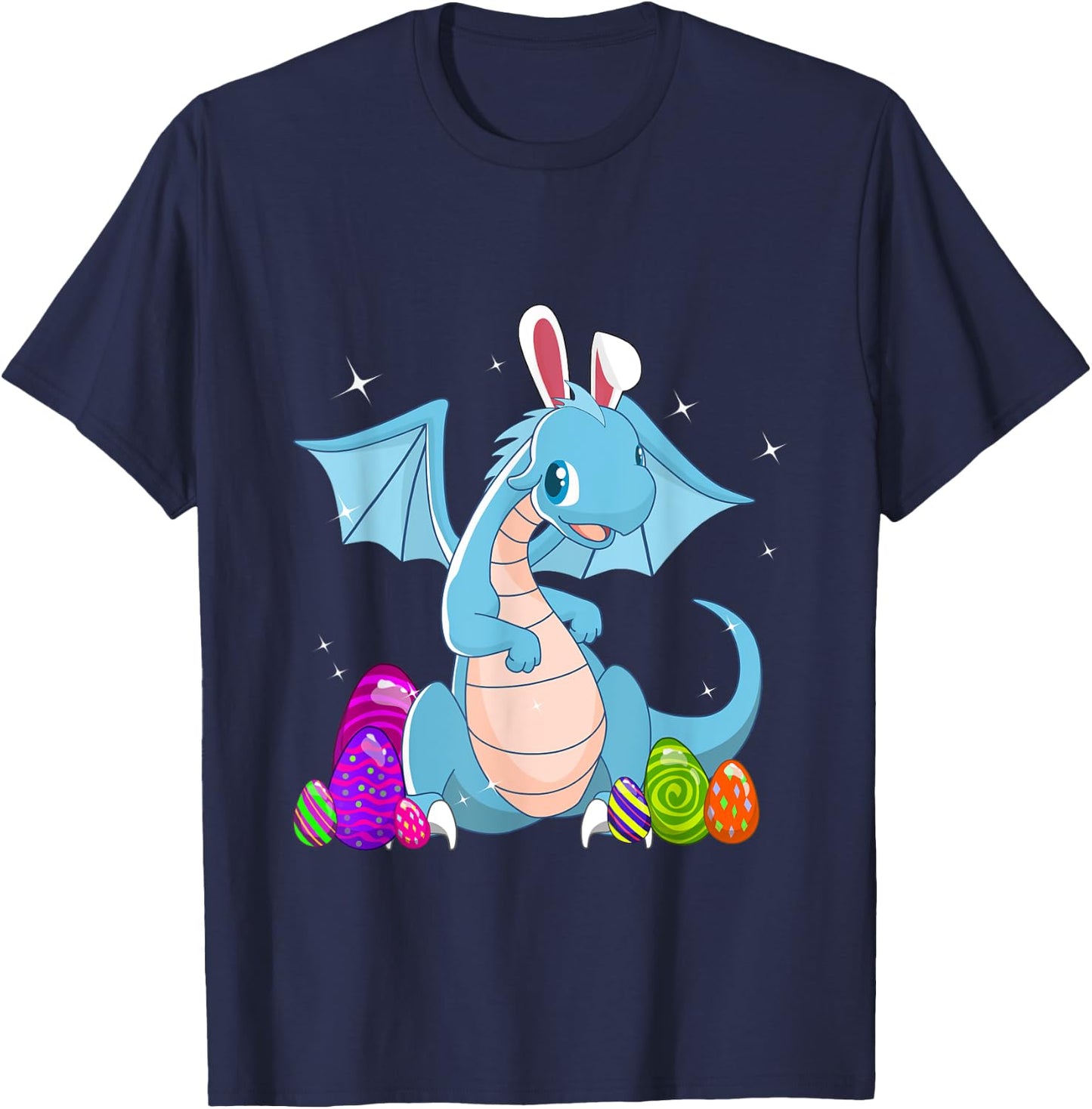 Easter Dragon Holiday Bunny Ears and colored eggs T-Shirt - T-Shirt | Navy