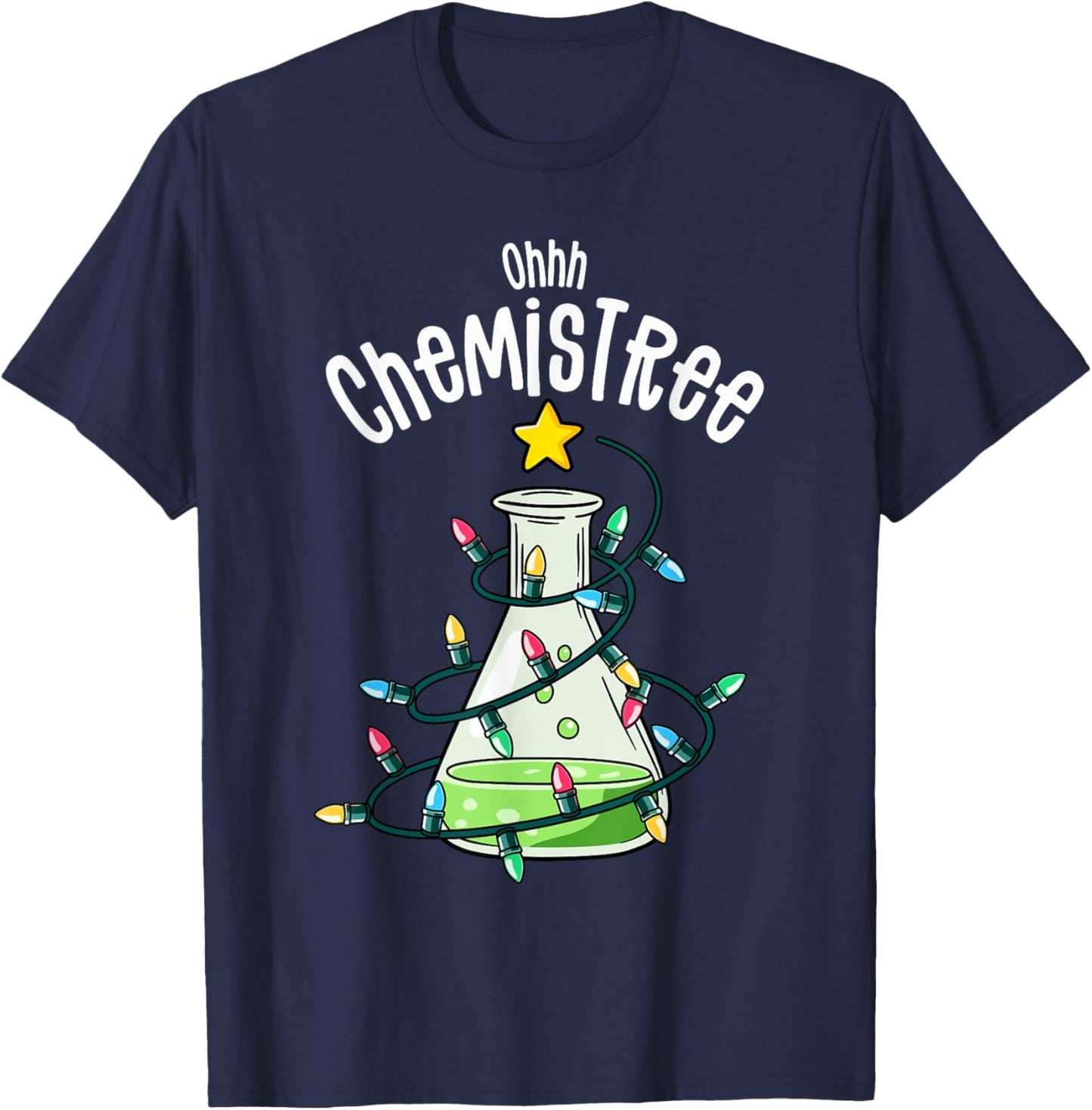 Chemistry by Joy Haus Oh Chemistree -Adults Black Small Modern Embroidery Cartoon Christmas Holiday Unique Design Short Sleeve Classic Fit Pull On Imported Cotton Blend T-Shirt - T-Shirt | Navy