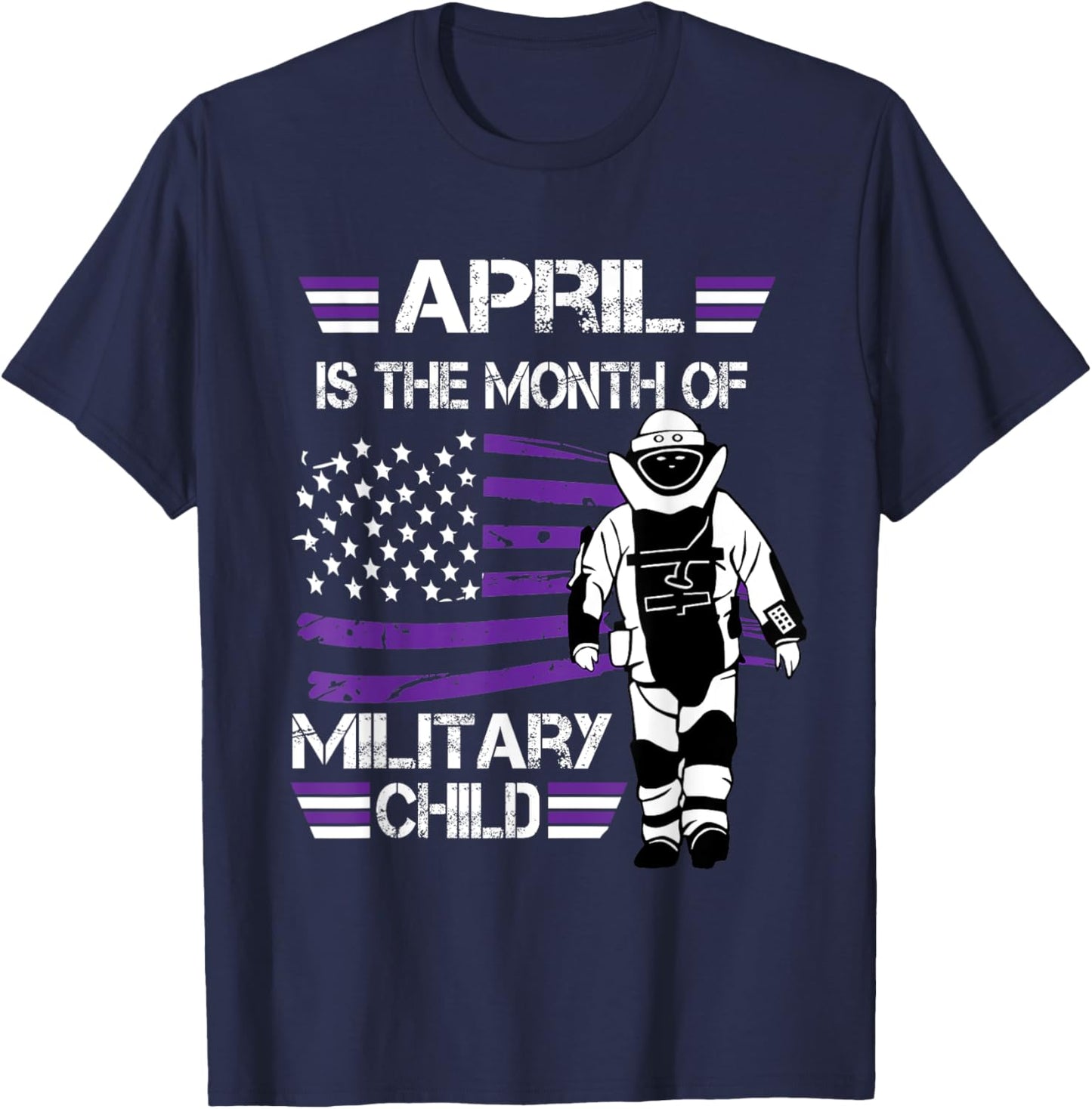 April The Month Of The Military Child Army EOD American Flag Women Kids Men T-Shirt - T-Shirt | Navy