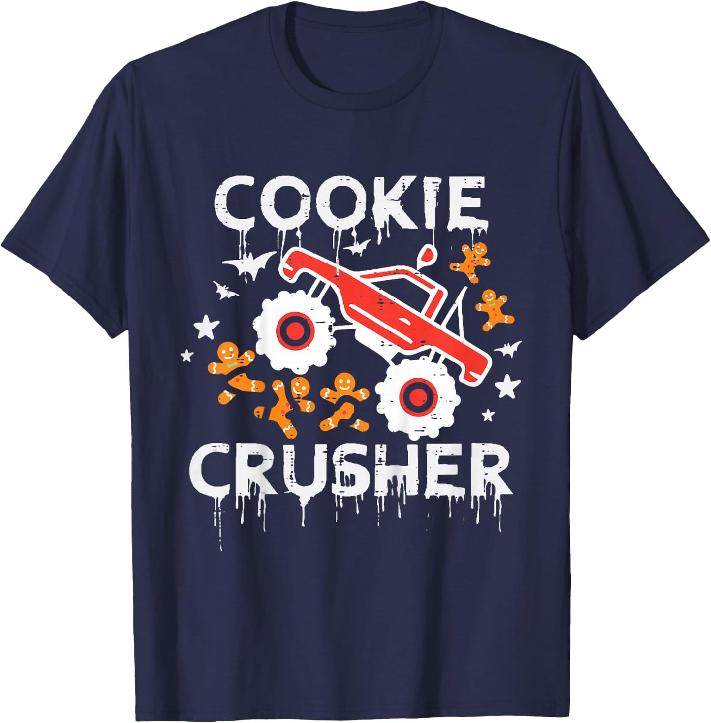 Kids Christmas Monster Truck Cookie Crusher Xmas Boys Kid Toddler T-Shirt - T-Shirt | Navy