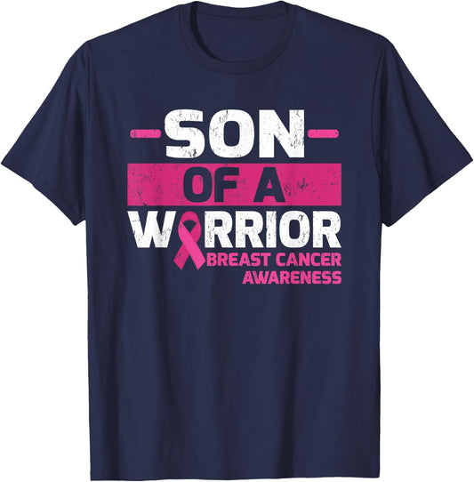 Son Of A Warrior Breast Cancer Awareness T-Shirt - T-Shirt | Navy