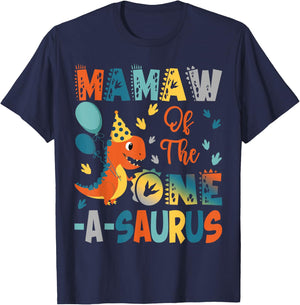 Mamaw Of The One-A-Saurus 2Nd Birthday Dinosaur Party T-Shirt - T-Shirt | Navy