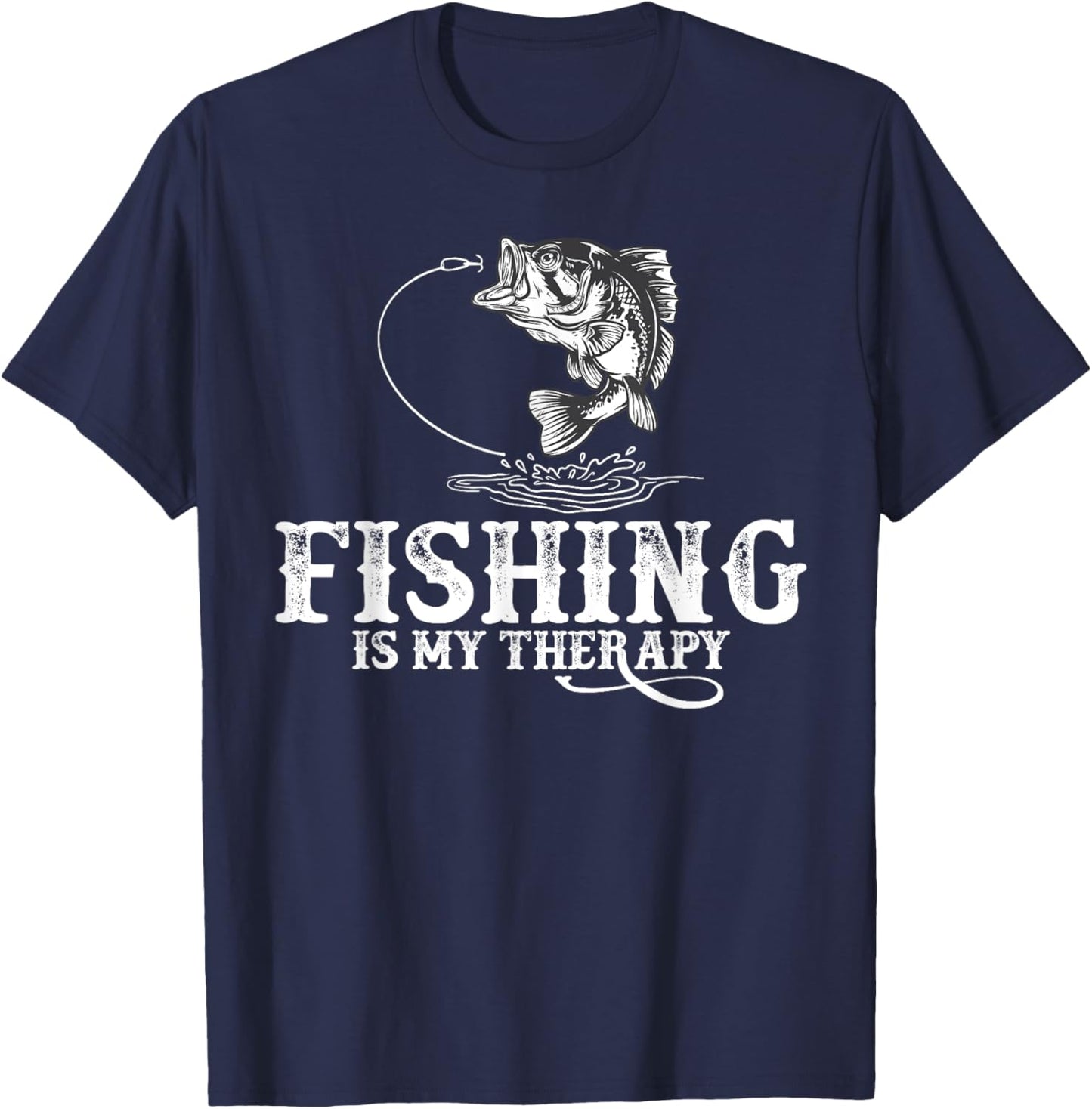 Fishing is My Therapy Funny Fishermen T-Shirt - T-Shirt | Navy