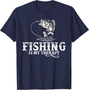 Fishing is My Therapy Funny Fishermen T-Shirt - T-Shirt | Navy